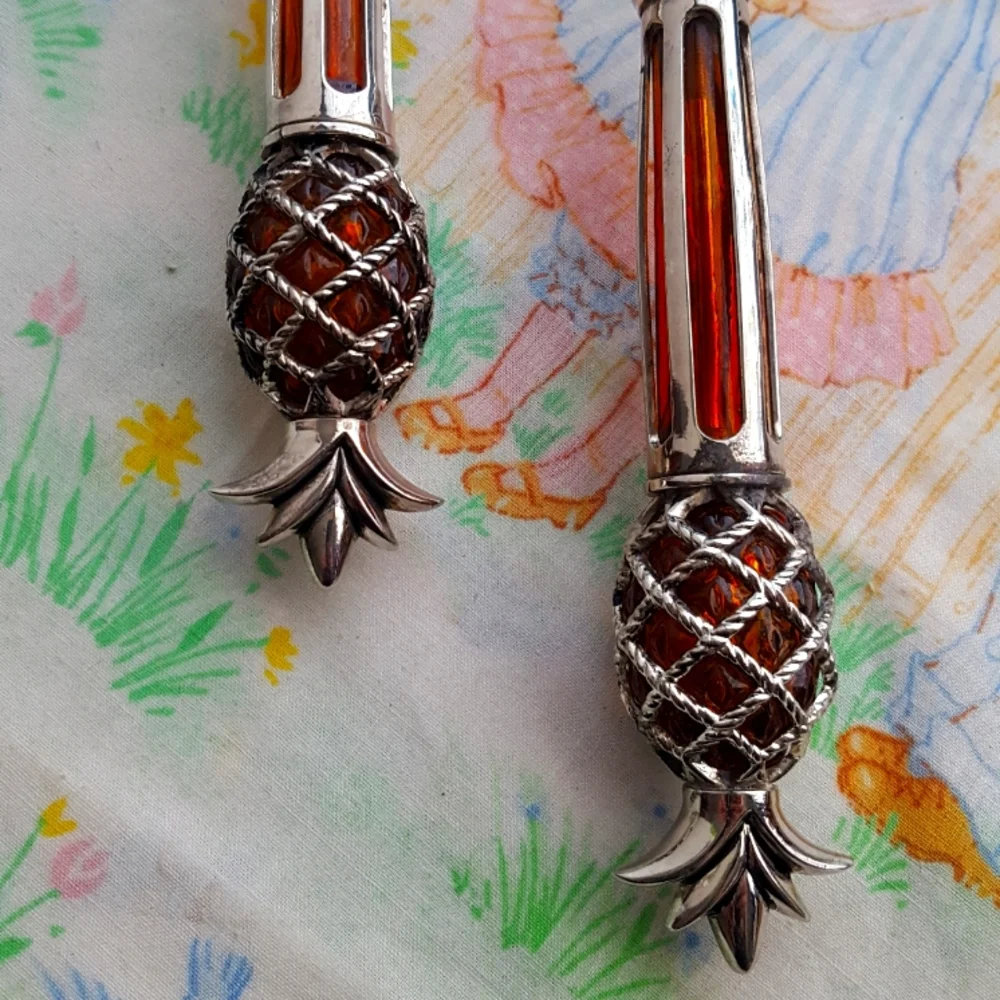 🍍Vtg Pineapple Amber Serving Utensils